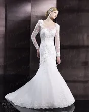 Free Shipping 2014 Best Corset Bodice Sheer Sleeves Long Sleeves Sweep Train Mermaid Wedding Dresses With Appliques WX11608