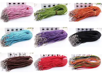 

Free Shipping 200pcs Mixed Black Braided Leather Cord Necklace Bracelet String Chain + Lobster Clasp 46cmx3mm