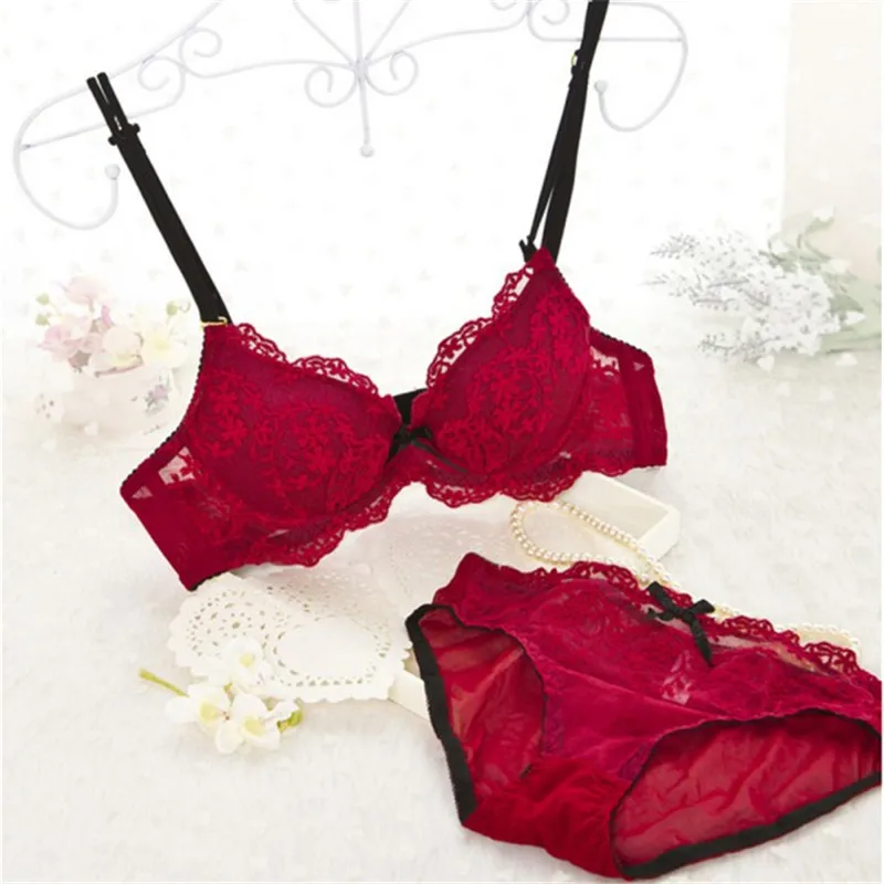2017 New Women Girls Lace Sexy Floral Satin Bra Set High