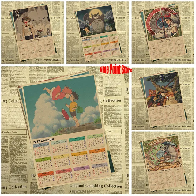 Best Quality Selected Japanese animation 2019 Calendar Hayao Miyazaki Kraft paper Poster Room Dining room Wall Decorative Paintings Best Quality Selected Japanese animation 2019 Calendar Hayao Miyazaki Kraft paper Poster Room Dining room Wall Decorative Paintings