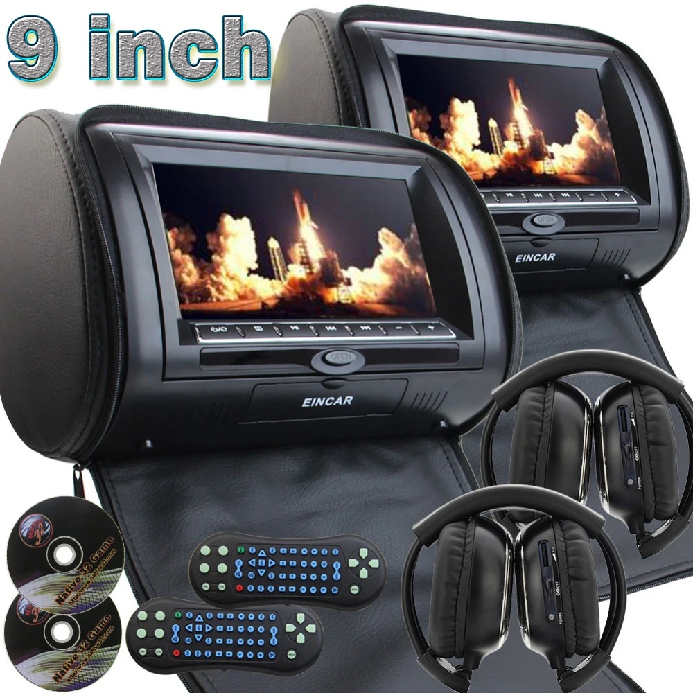 

9" inch Car Headrest neck pillow DVD Player Monitor Digital TFT Screen Headrest DVD Player FM USB With Game Disc+IR Headphones
