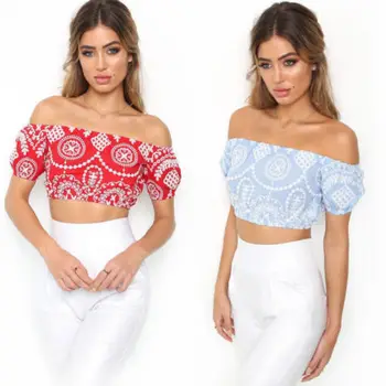

Women Casual Off Shoulder Top Vest Short Sleeve Blouse Sleeveless Summer Floral Crop Tops Shirt