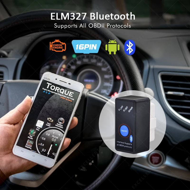 ELM327 V1.5 с чипом PIC18F25K80 MINI ELM 327 Bluetooth V1.5 OBD2/OBDII считыватель кодов для Android 12 в автомобильный диагностический автоматический сканер