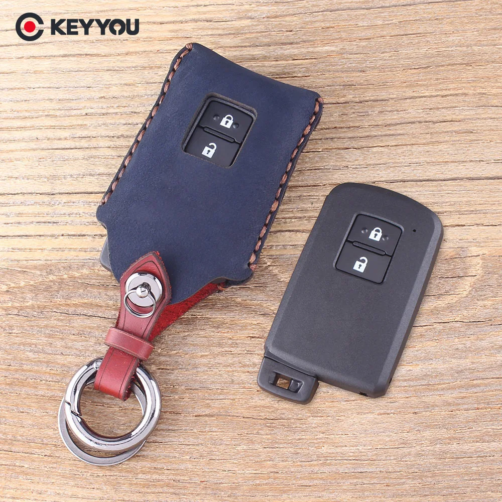 

KEYYOU Leather 2 Buttons Smart Remote Car Key Shell Case Fob For Toyota Avalon Camry Key Case Cover Protector Key Bag