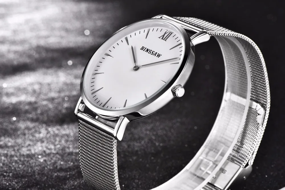 Binssaw кварцевые часы Для мужчин S Элитный бренд сапфировое стекло часы Полный Нержавеющая сталь Для мужчин Бизнес наручные Часы Relogio Masculino