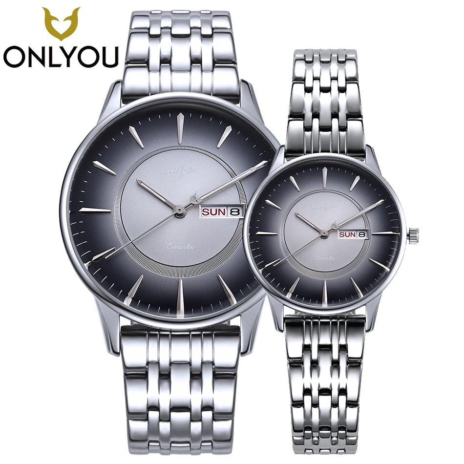 

ONLYOU Lovers Watches New Style Mens Creative Design Retro Stainless Steel Band Watch Women Calendar Quartz Clock Wholesale