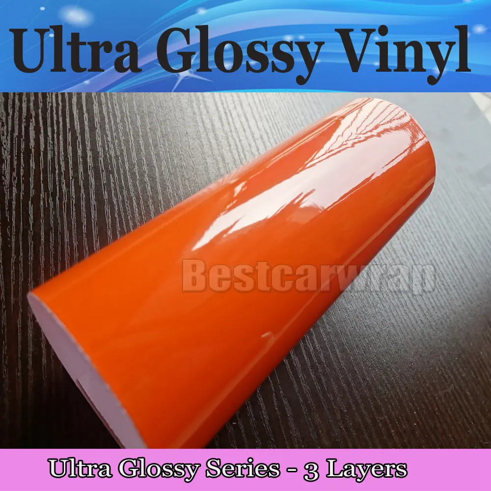 

Ultra Glossy Orange Vinyl wrap with 3 Layers High Gloss shiny Car Wrap Film with air Free Foile Size:1.52*20M/Roll