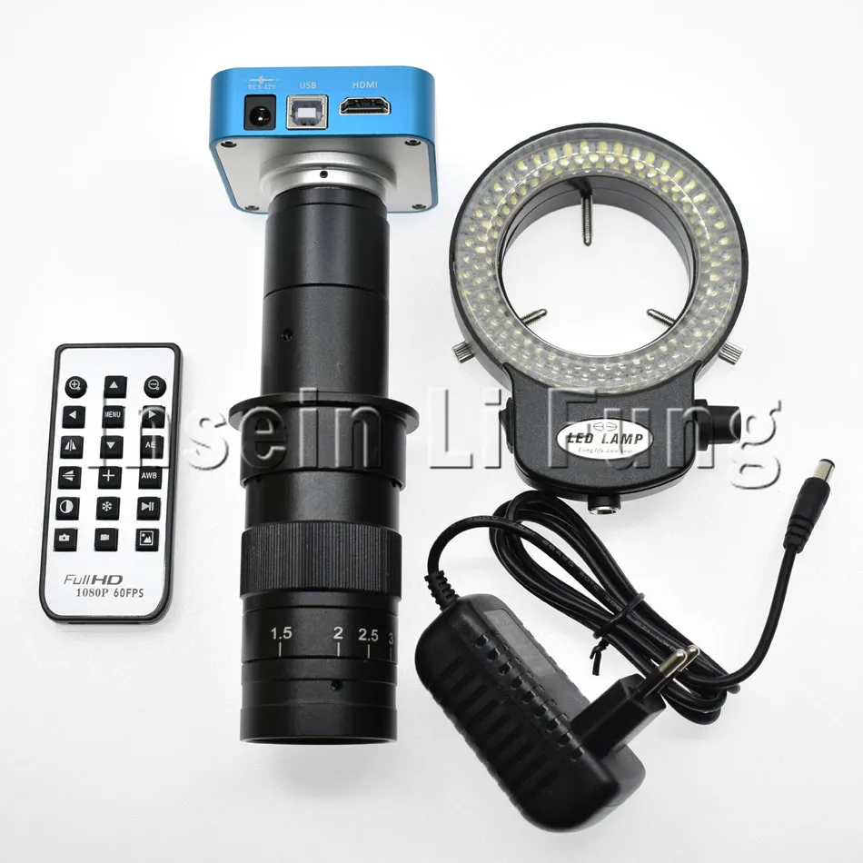 Full HD 20MP 1080P HDMI USB Industriële Digitale Video Microscoop Camera + 10X-180X C-mount Lens + Verstelbare 144 LED Lichtbron