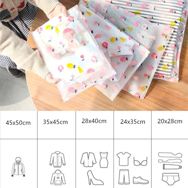 السفر للماء خزانة ملابس حقيبة فرك الأمتعة الملابس كيس بلاستيكي ذاتي الغلق شفافة التجميل الوردي الفاكهة حقيبة أحذية