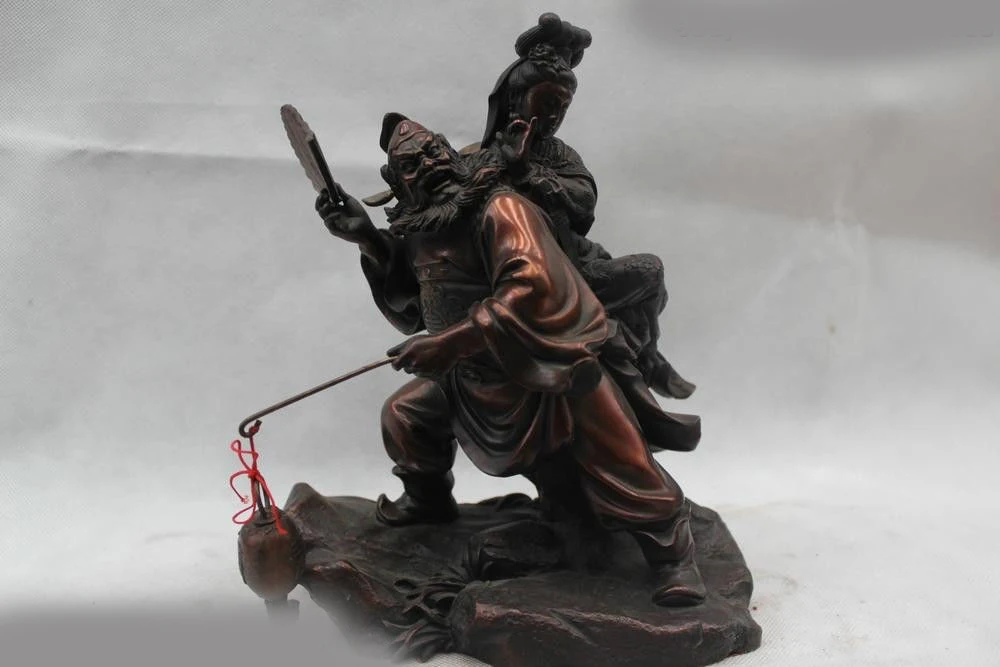 

DS 10"China Chinese Folk Bronze Famous The ghost teache Zhong Kui back Belle Statue
