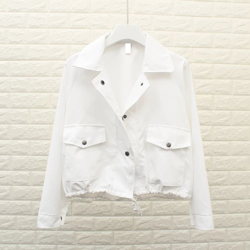 2019 ربيع الخريف جديد المرأة سترة فضفاضة جيب عارضة اقتصاص قمم الصلبة سترة معطف الأزياء الإناث قميص الفتيات