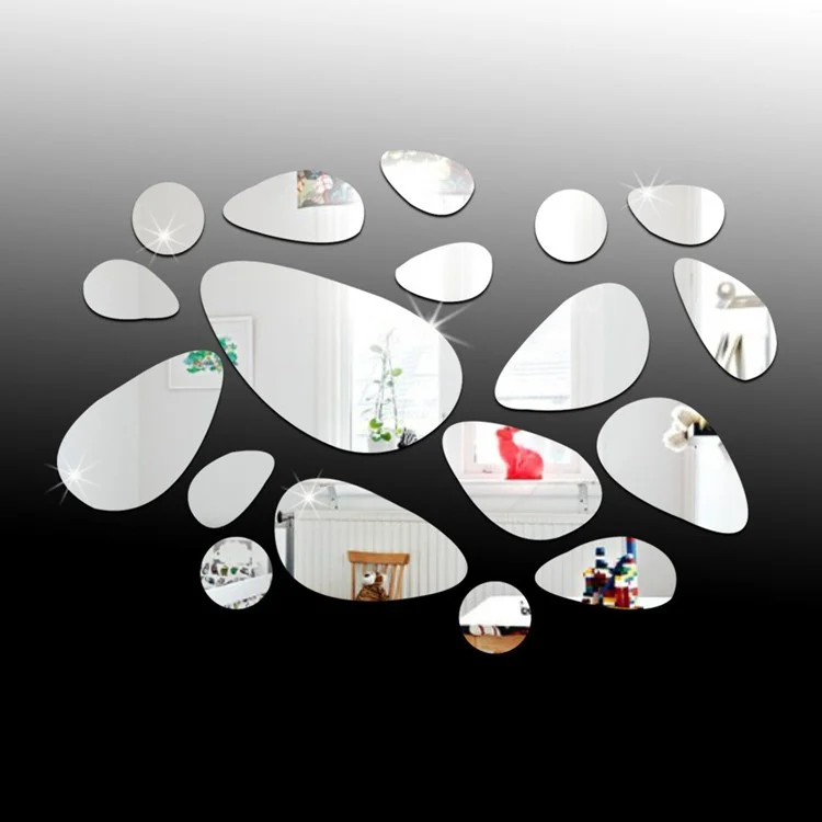 

Oval Design Acrylic stone shape Wall Sticker Home DIY Frameless Abstract Background Decorative Mirrors with Gum Direct Selling