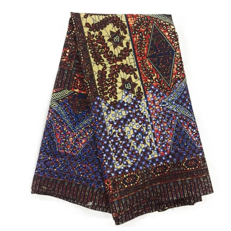 6 ярдов хлопок супер Java африканская восковая ткань с камнями и вышивкой, голландский принт Pagne восковые африканские ткани для платья