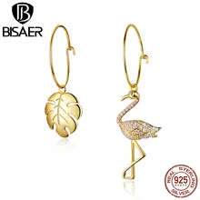 BISAER INS серьги 925 пробы серебро Фламинго монстера листья деревьев, серьги со шпилькой, для Для женщин тропический серьги вrincos бижутерия