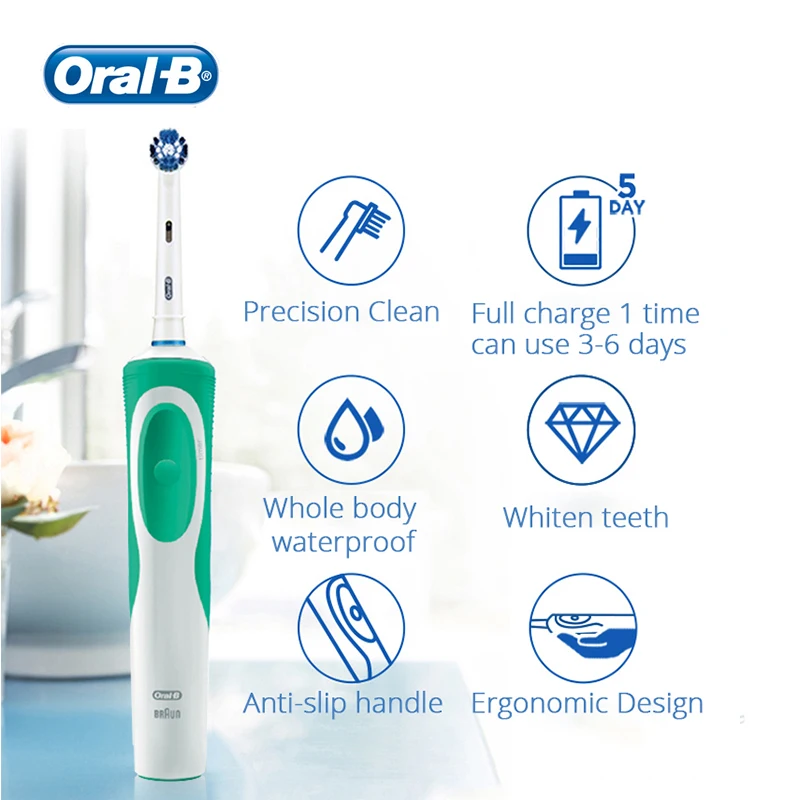 Pаспродажа Oral B Vitality электрическая зубная щетка перезаряжаемая вращающаяся на 360 градусов Глубокая чистка зубов Сменная головка щетки