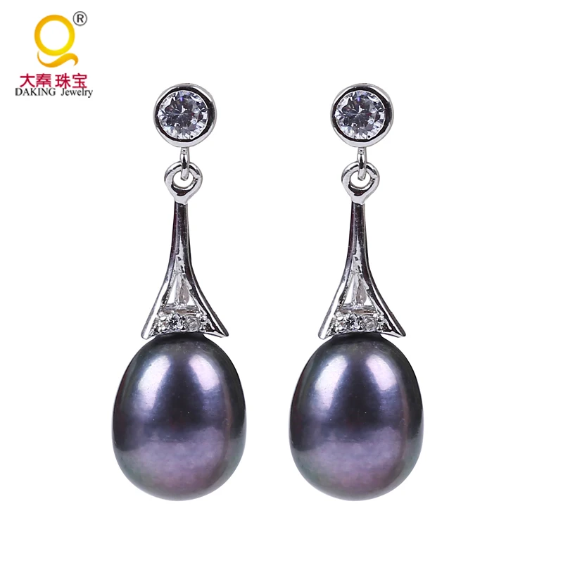 

Modern 925 sterling silver drop pearl earring white&black freshwater pearl earring 8-8.5mm waterdrop pearl earring