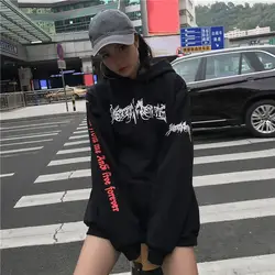 Streetwears для женщин Hooeded Толстовка Осень 2019 г. карман дизайн с принтом букв повседневное свободные пуловеры для в стиле панк женские толстовки