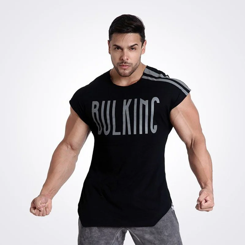 Мужская модная новая футболка с коротким рукавом для фитнеса, бодибилдинга, тренировок, фитнеса, мужские футболки