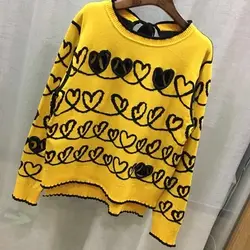 Женская одежда 2018 осень и зима новый вышитый жаккардовый бархатный кружевной шерстяной свитер