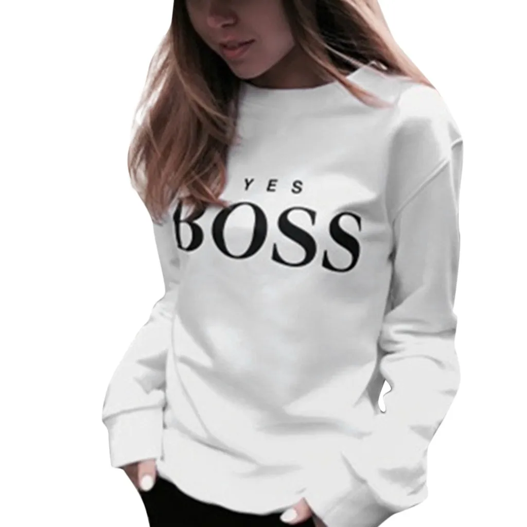 

Blouse Women Yes Letter Print Hoodie Sweatshirt Ladies Long Sleeve Pullover Jumper Tops Sweatshirt Women