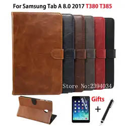 Роскошный чехол для Samsung Galaxy Tab 8.0 t380 T385 2017 8.0 дюймов Smart Cover принципиально Планшеты искусственная кожа стенд В виде ракушки + Плёнки + ручка