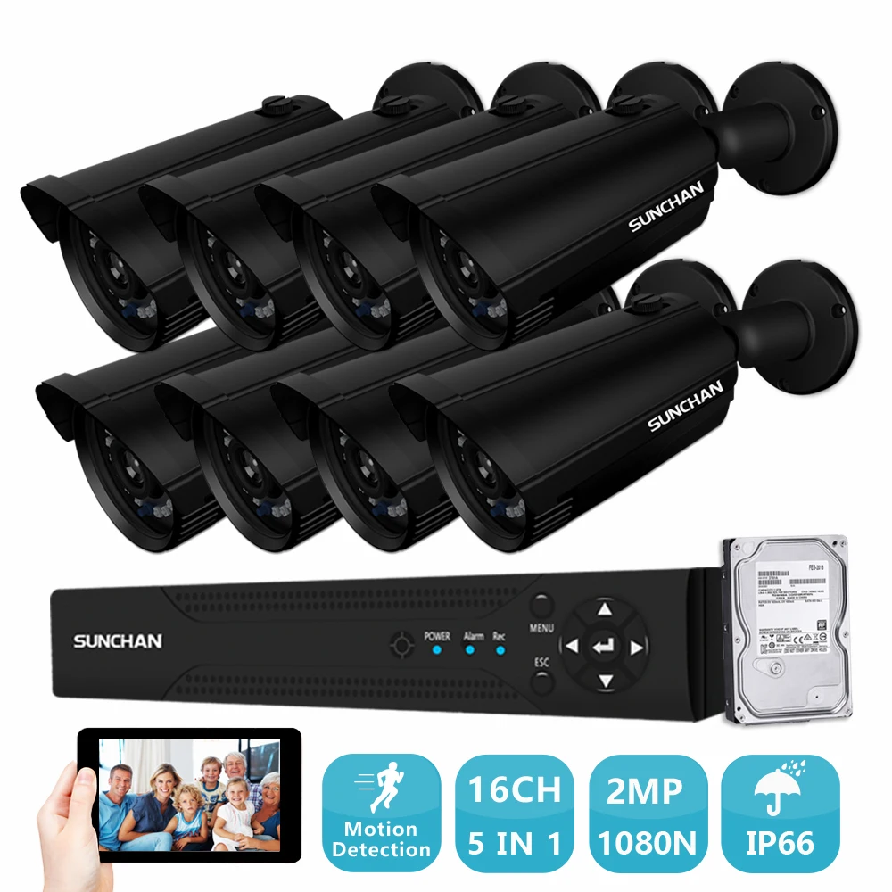

SUNCHAN 16CH Surveillance System 8*1080P Outdoor Security Camera 16CH CCTV DVR Surveillance Kit iPhone Android Remote View w/HDD