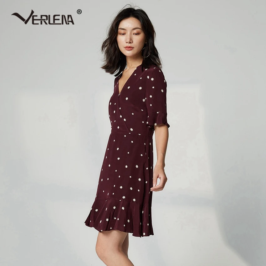 Платье мини Verlena белое платье из 100% тяжелого шелка с коротким рукавом и