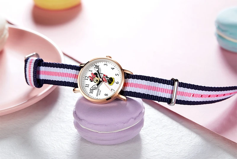 Минни Маус милые девушки нейлоновый ремешок кожаный ремешок Дисней люксовый бренд детские часы красивый подарок студенческие модные часы водонепроницаемые