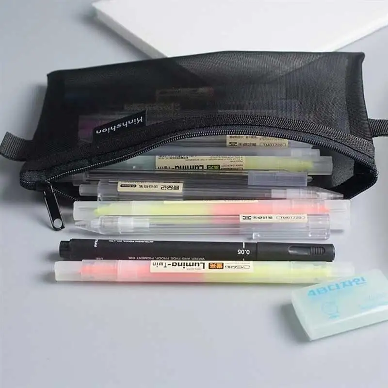 Простые однотонные Цвет Стиль прозрачной сетки Карандаш Чехол для офисного школьная Канцелярия; карандаш коробка для хранения косметических принадлежностей, сумка-мешок
