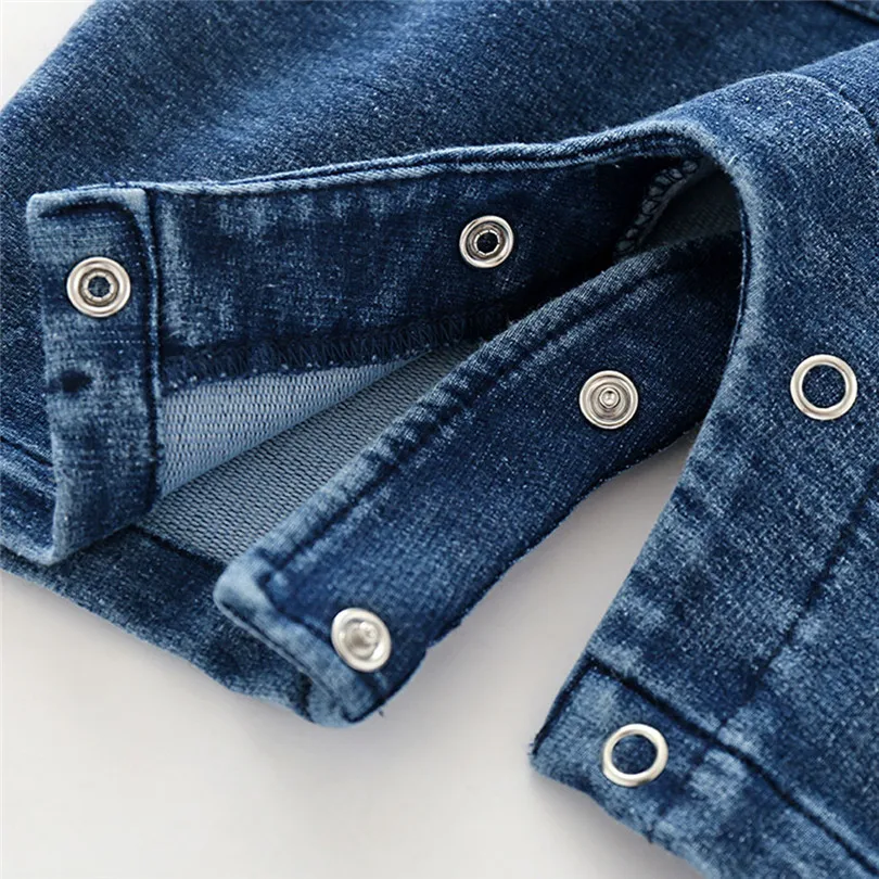 Newborn Infant Baby Girls Boys Summer Denim Solid Romper Jumpsuit Outfits (17)