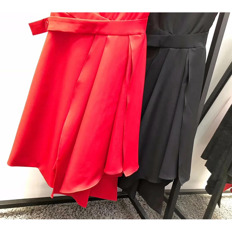 2016 Arrived best quality of Victoria beckham dress solid color black/red sleeveless asmmetrical mid-calf OL office dress 2016 Arrived best quality of Victoria beckham dress solid color black/red sleeveless asmmetrical mid-calf OL office dress