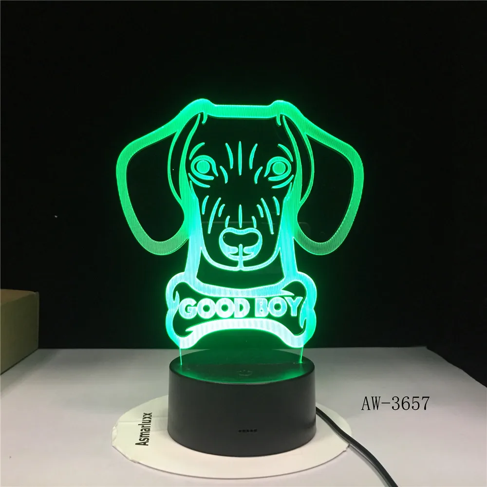 

3D-3657 Ночной светильник с костяной моделью GOOD BOY Dog, Цветной СВЕТОДИОДНЫЙ 3D светильник Novlety с сенсорной кнопкой, USB-лампа