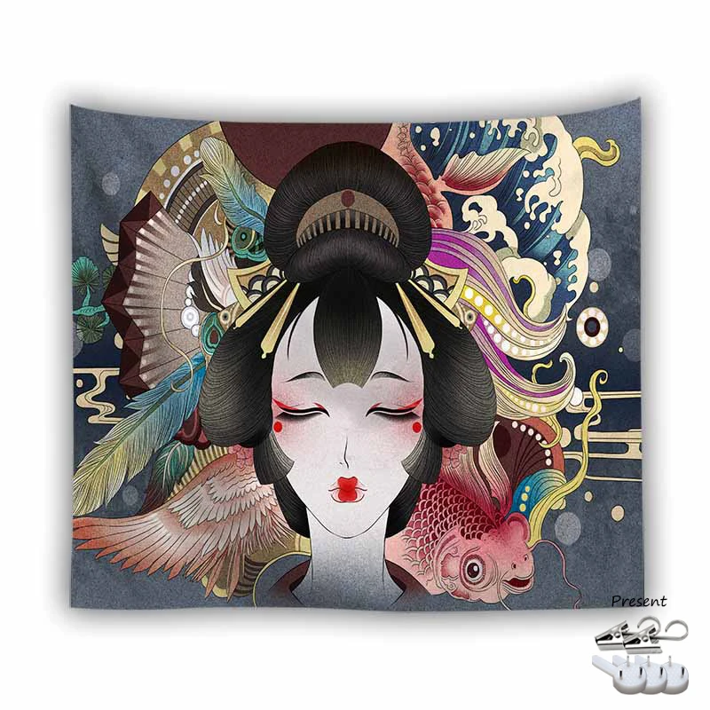 

Retro Japanese-style Wave Tapestry Wall Hanging Farm Bar Home Dorm Art Decor Photography Backdrop Cloth Hippie Tapestry Blanket