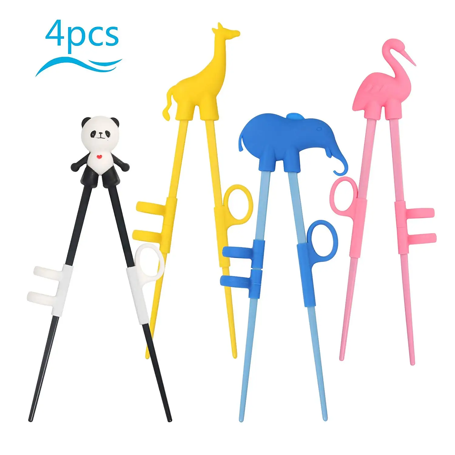 

METABLE 4 Pairs Children's Multi Animal Style Design Learning Chopstick Set for Kids Child Beginners Right or Left handed