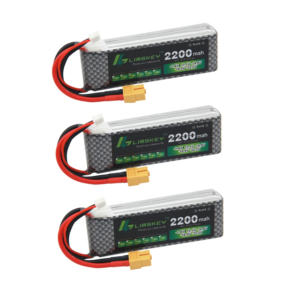 

3PCS Limskey Power Brand New Lipo Battery 11.1V 2200 mAh 25C MAX 50C 3S T Plug for RC Car Airplane T-REX 450 Helicopter Part