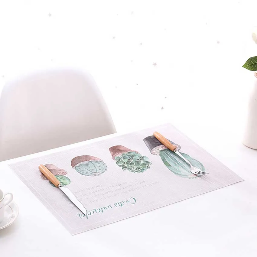 

Plant Printing Cactus Placemat Wine Coasters Kitchen Dining Table Bowl Pad Cup Bar Mat Western Restaurant Japan Style Waterproof