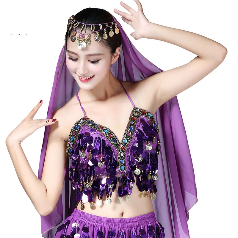 Twinkling Sequined Belly Dance Bra Crop Top Beaded Fringe Dancing