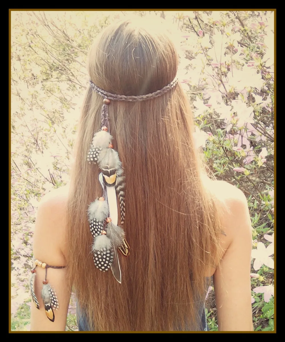 Jewelry accessories hair accessory hair headdress gypsy fashion beautiful boho style feather headband headdress tribal hair feather rope headpieces hippie party Indian jewelry