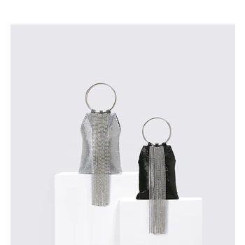 

Rhinestones Tassel Clutch Diamonds Beaded Metal Evening Bags Chain Shoulder Messenger Purse Evening Bags For Wedding Bag