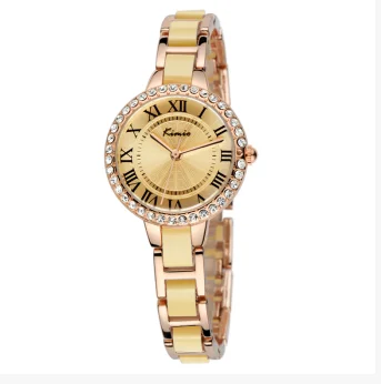 

2017 kimio luxury brand fashion circle diamond roman numerals clock design ladies dress table women's watches creative