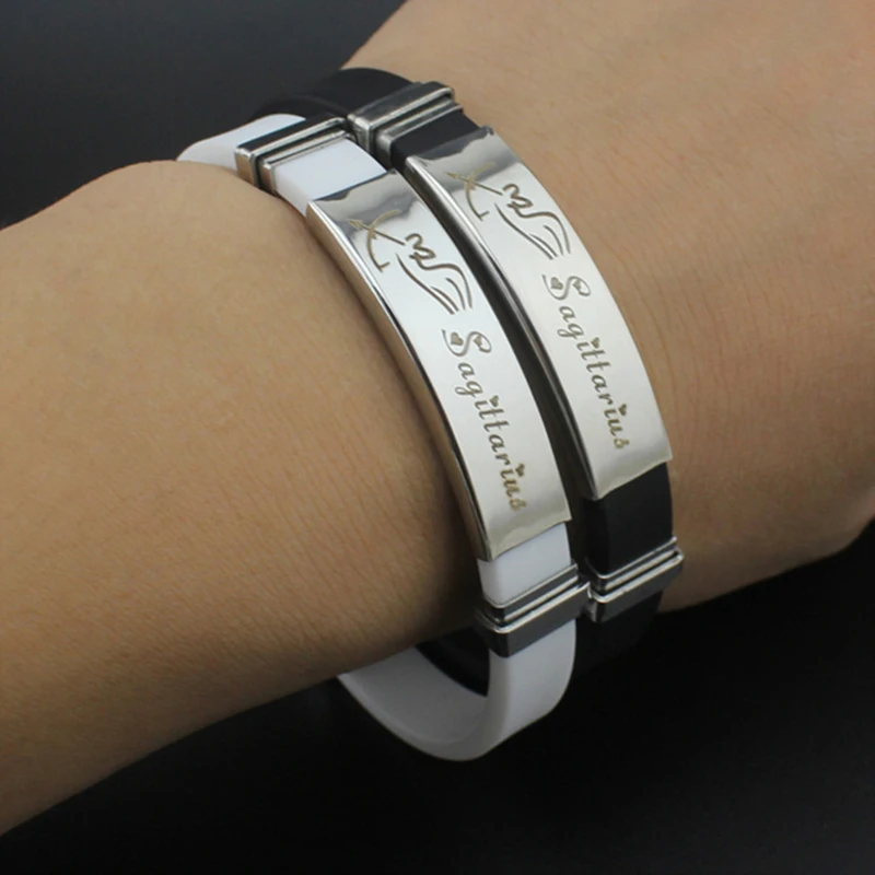 

1Pc 12 Constellations Zodiac Signs Bracelets Men Women Stainless Steel Clasps Rubber Charm Casual Bracelets Bangles Male Jewelry