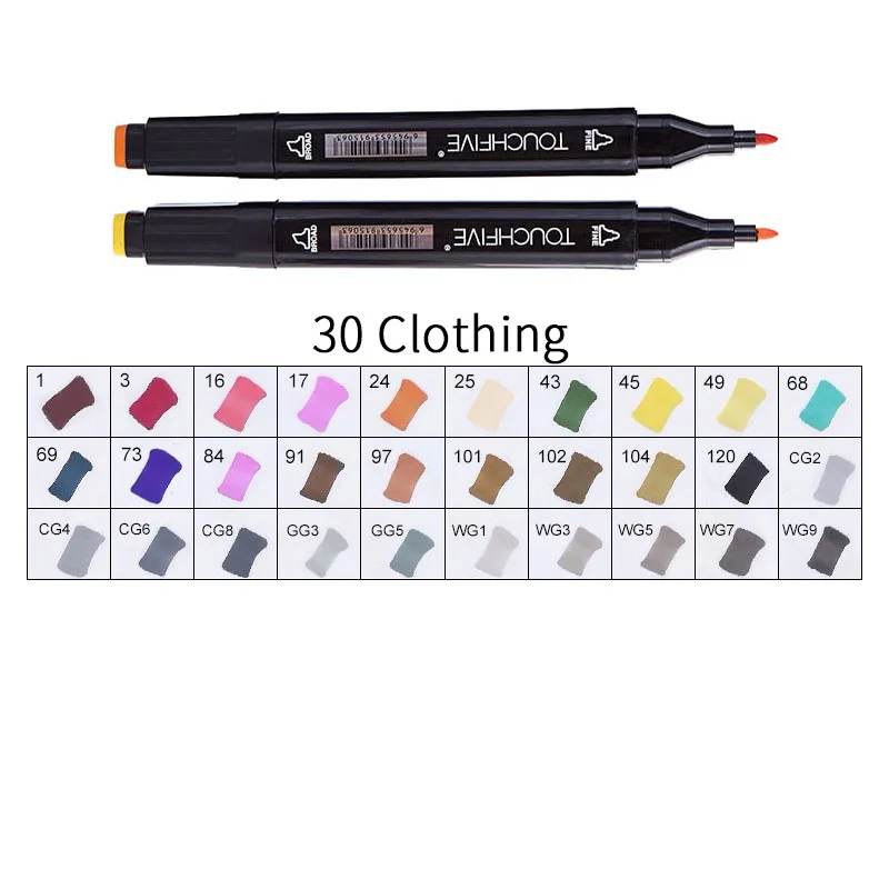TOUCHFIVE 168 цветов художественные Маркеры Набор ручек с двойной головкой ручка для рисования манга маркер для окрашивания выдвижных ящиков поставки Студенческая ручная краска - Цвет: BLACK-30CLOTHING