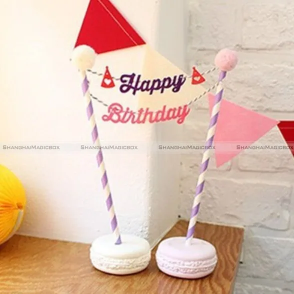 Happy Birthday Cake Cupcake Bunting Banner Flag FoodTopper baby shower Party1Set