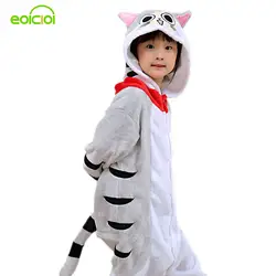 EOICIOI новые детские пижамы с капюшоном зимние фланелевые мультфильм кошка дети белье для детей Детские Косплей пижамы комбинезоны