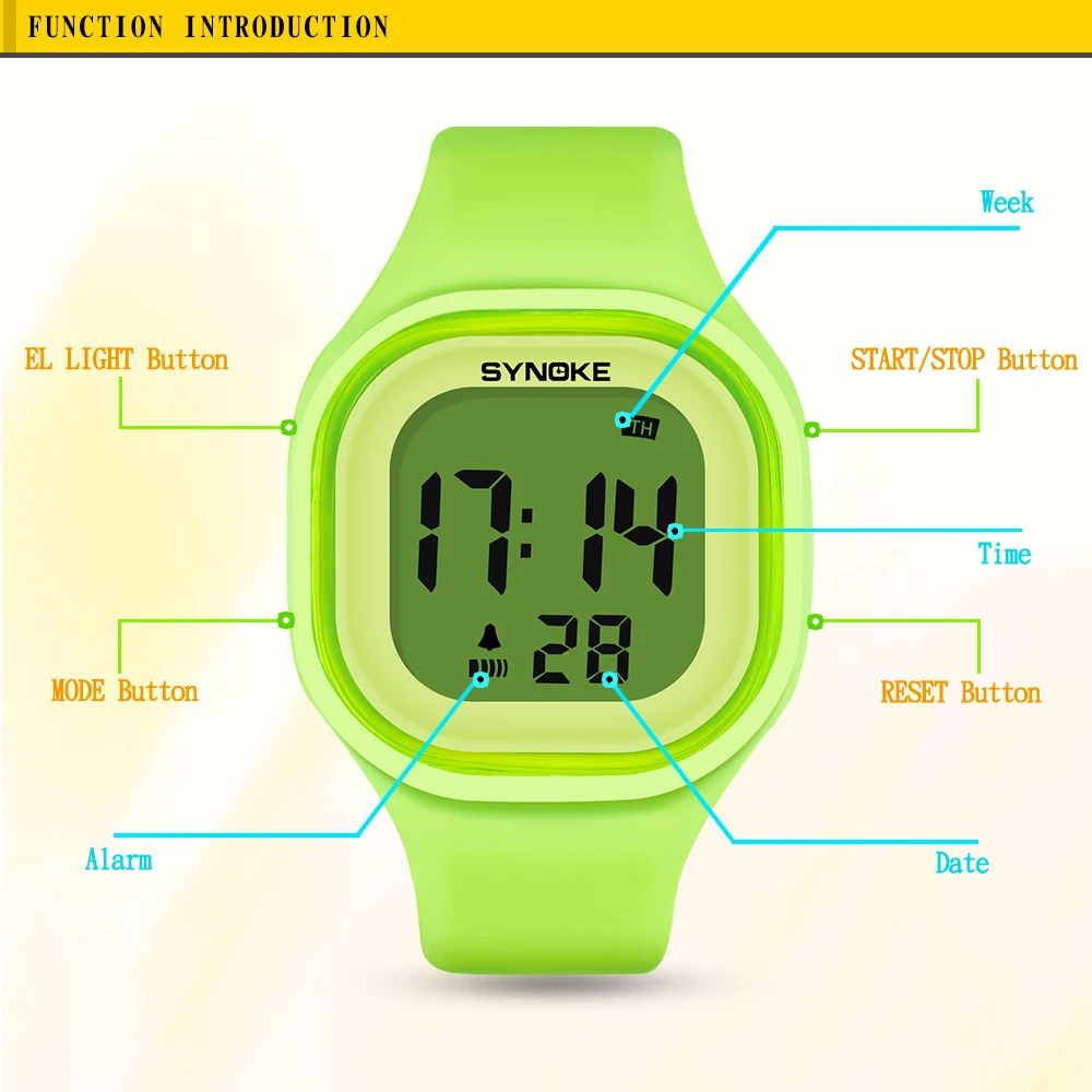 SYNOKE простые мужские женские электронные часы чистого цвета, водонепроницаемые цветные цифровые электронные часы с силикагелем, детские часы