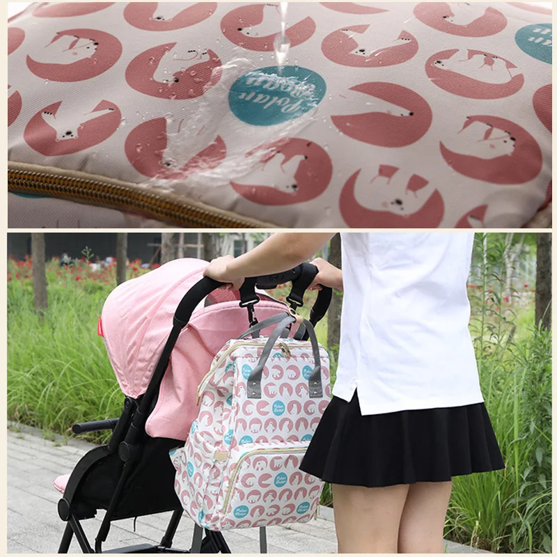 Fashion Polar Bear Printed Mummy Maternity Bag Baby Diaper Backpack Nappy Changing Bags Nursing Wet Stroller Bag For Mom (8)