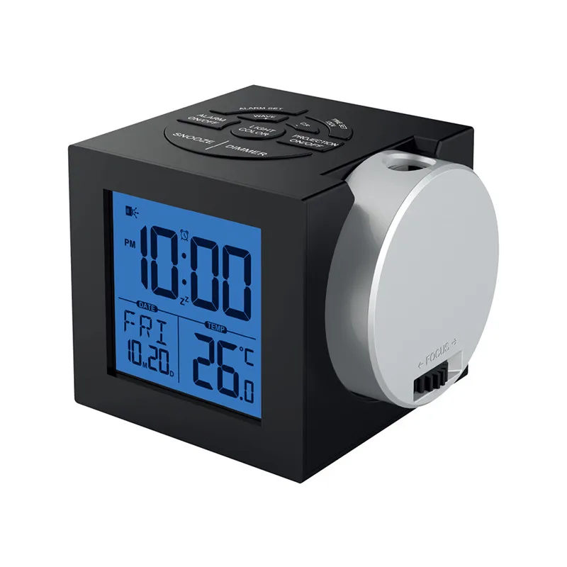 Wake Up Projector Clock Colorful Backlit LCD Digital Projection Alarm Clock With Thermometer Weather Station Nightstand secret agent alarm clock projection gun