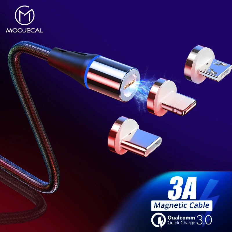 

MOOJECAL 3A Magnetic USB Cable Fast Charging For iPhone X XS MAX XR 8 7 6s Plus 5 Cable Mobile Phone Charger Cord Usb Data Cable