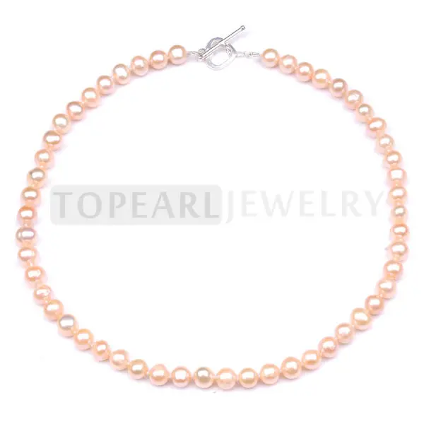 8-9mm Pink Potato Cultured Pearls Sterling Silver Necklace FN401 Free Shipping! | Украшения и аксессуары