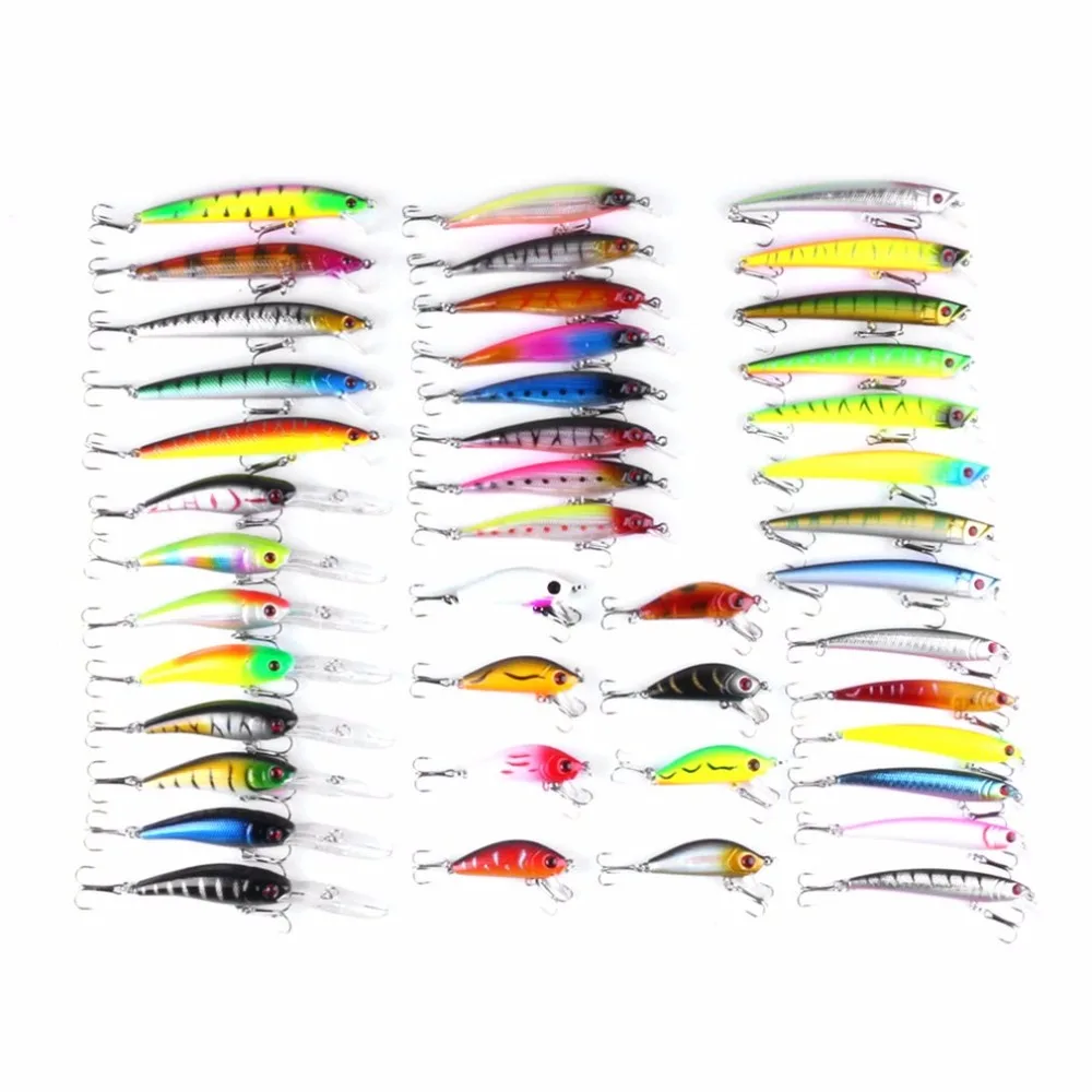 

43PCS Mixed Fishing Lures Set 43 Bright Clolors Minnow Lures Two Treble Hooks Crank Baits Fishing Tackle New Arrival